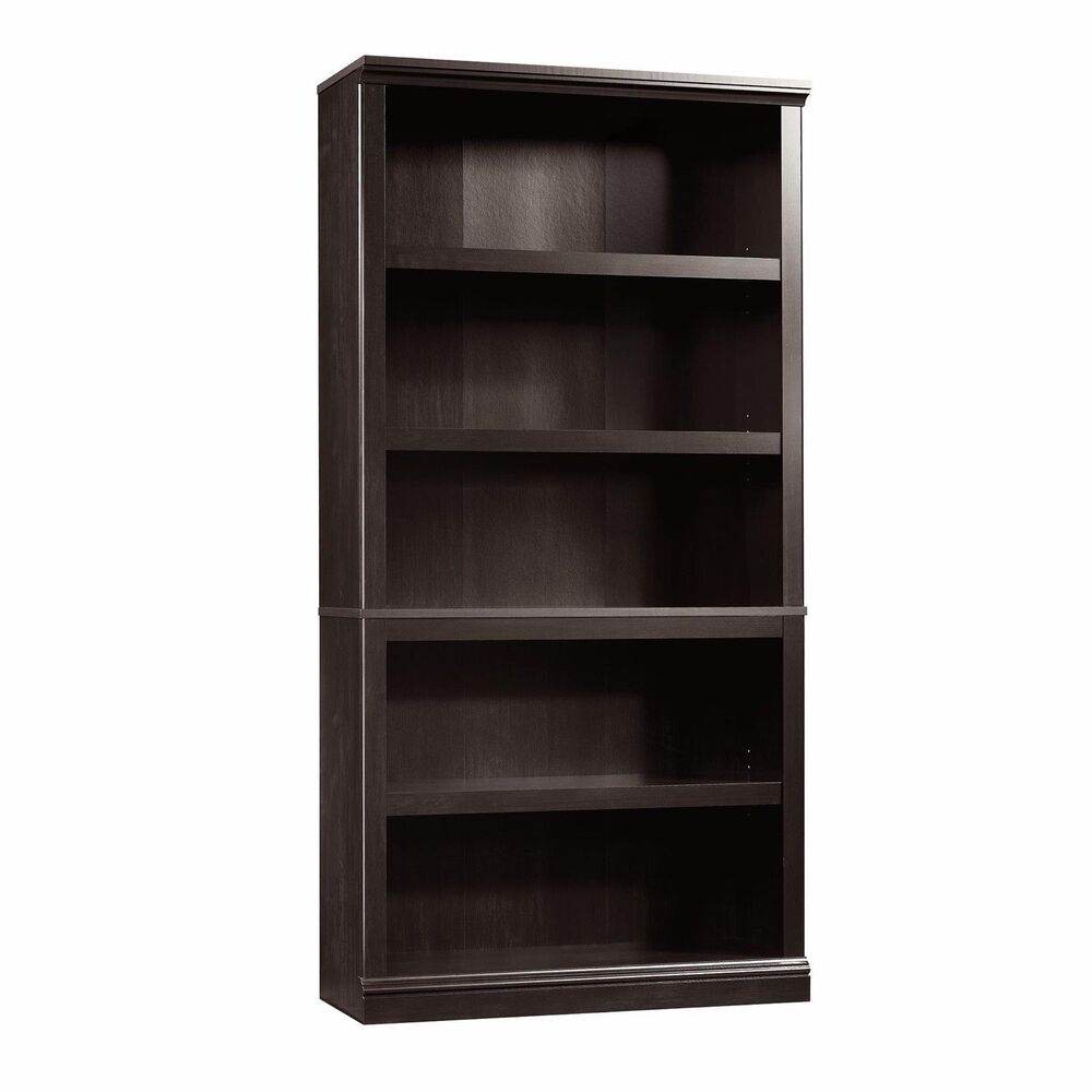 Sauder 5 Tier Multipurpose Wooden Bookshelf/Shelving In Estate Black Finish New